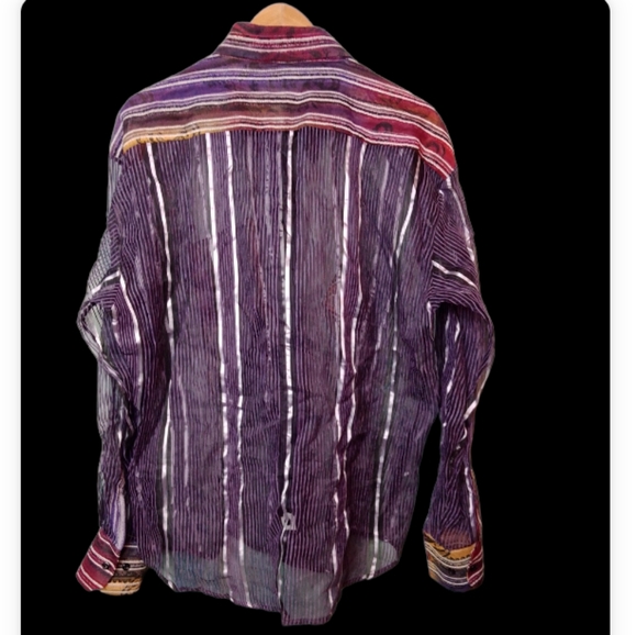 James Lord James Lord vertical striped sheer breezy button down shirt purple 2x - Picture 2 of 8